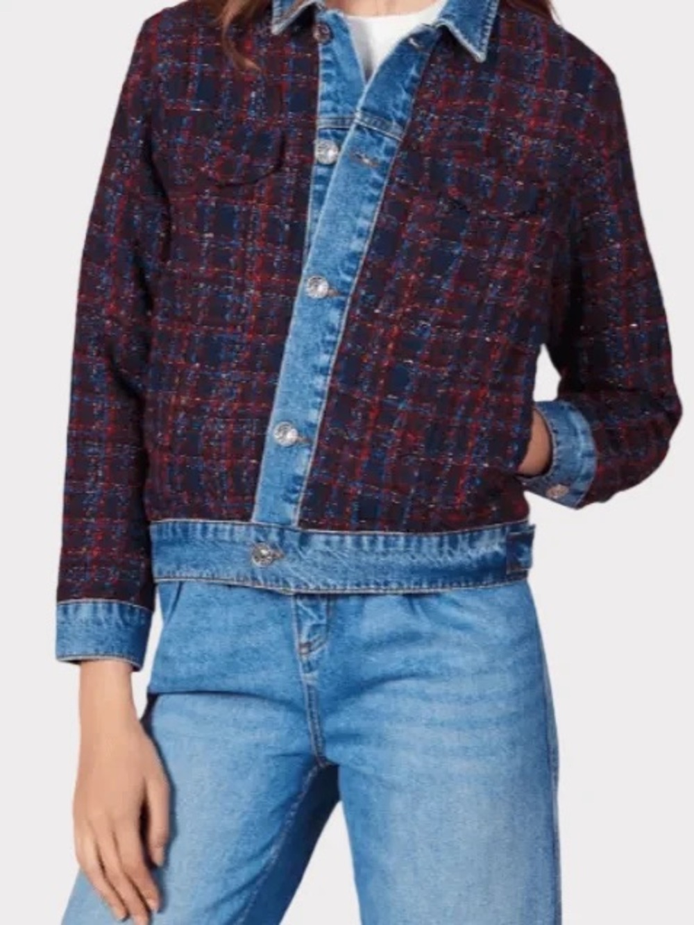 Sandro Paris Chelsy tweed and denim jacket